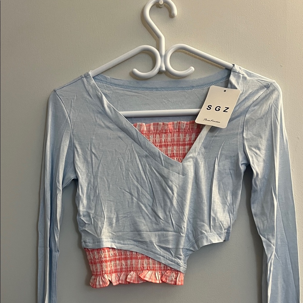 SGZ Light Blue and Pink Women's Crop Top